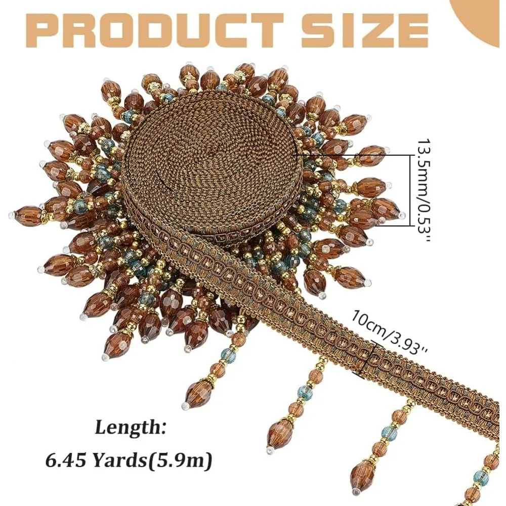 6.45 Yards Fringe Trim with Beaded Pendant Hanging, 3.9