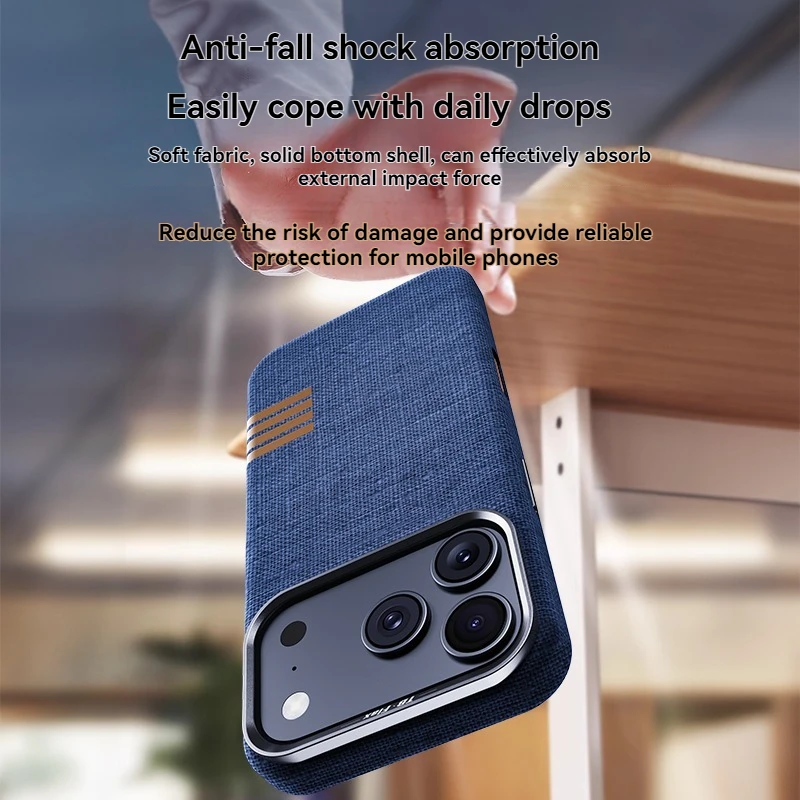 High End Business Magnetic Leather Case for IPhone 17 Pro Max 16 15 14 13 Technology Fabric Wireless Charger Anti Drop Cover view 5