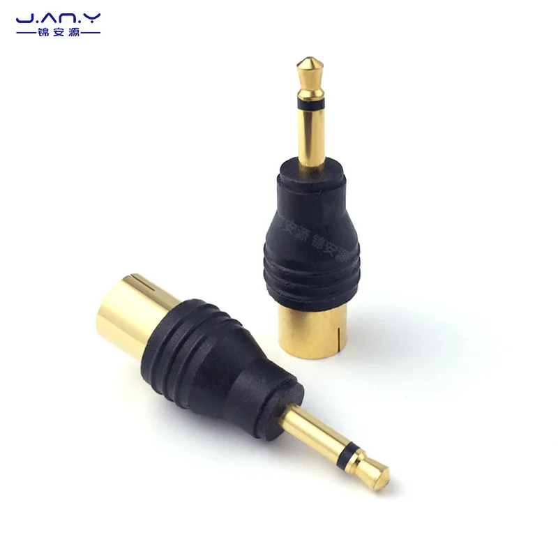 Copper gold-plated 3.5mm male to female TV earphones, TV signal RF conversion head, two core mono to 9.5 antenna female