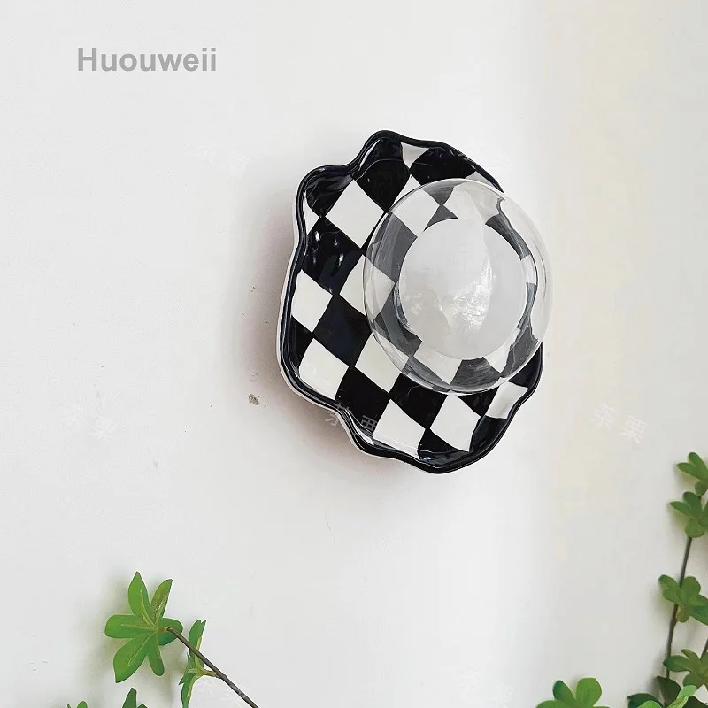 French Black Lattice Ceramic Wall Lamp Master Bedroom Study Bedside Lamp Corridor Entrance Entrance Glass Ceiling Lamp