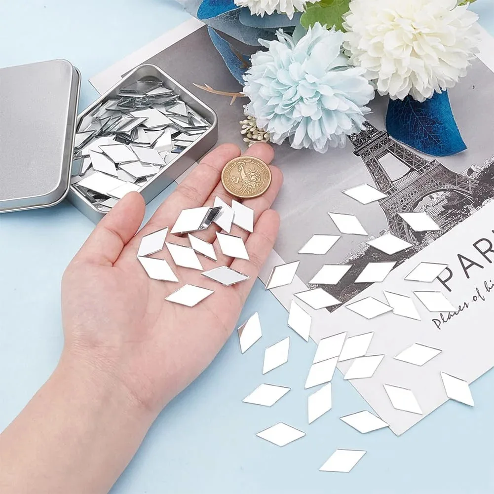 200 Pieces Diamond Shape Mirror Mosaic Tile, Acrylic Small Mirror Self Adhesive Craft Tiny Mirror Tiles for Wall Art Project