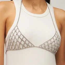 New Fashion Rhinestone Mesh Hollow Chest Chain Ladies Stage Performance Ultra Flash Crystal Bra Body Chain Jewelry Accessories