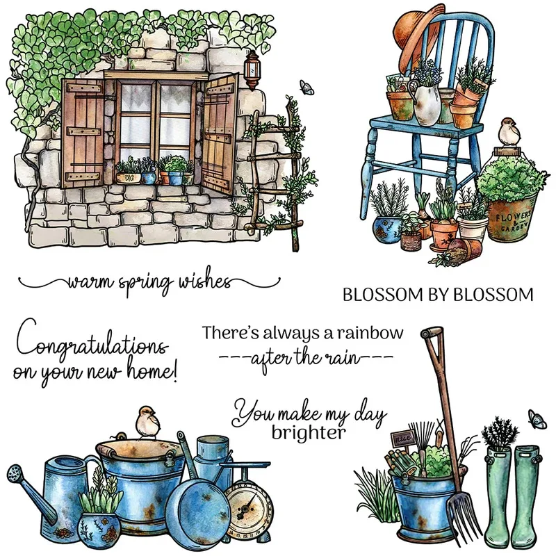 

Spring Day Courtyard Accessories Clear Stamps DIY Scrapbooking Supplies Silicone Stamp For Card Making Albums Decor