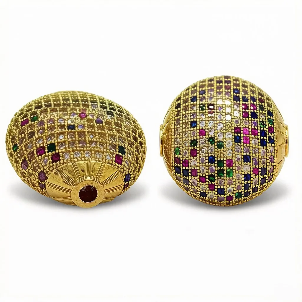 1Pcs Zircon Pave Copper Flat Ball 24mm Spacer Beads Jewelry Accessories for DIY Bracelet Making