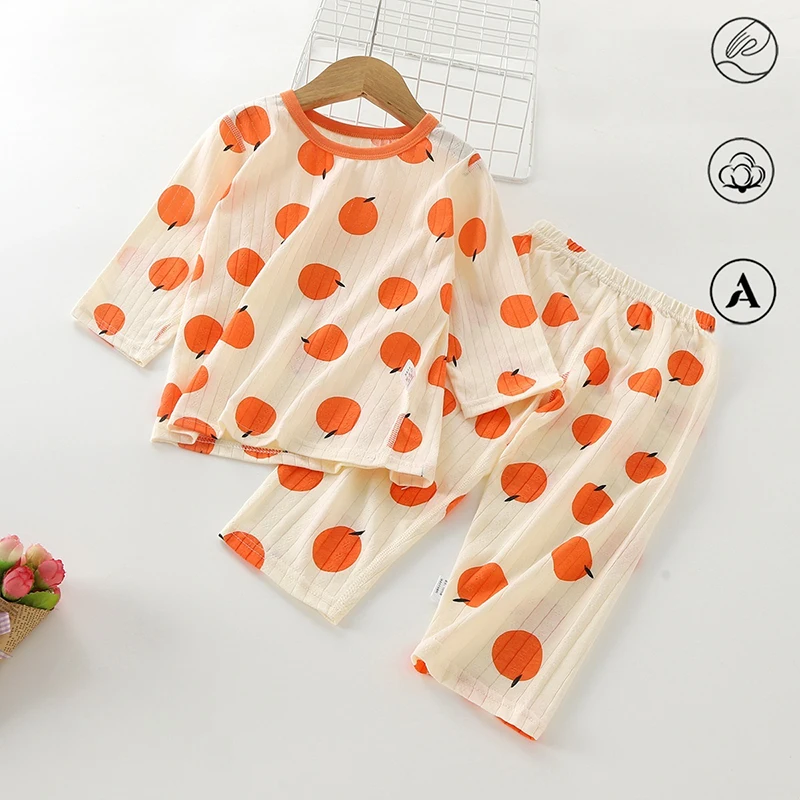 2-9 Jahre Kinder Schlafkleidung Fruchtdruck Pyjama 2-teiliges Set Frühling Langarm Mädchenanzüge Hautfreundliche Kinder-Indoor-Loungewear – Detail 5