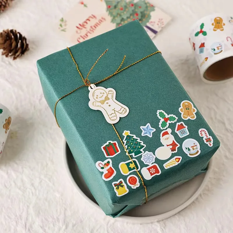 300PCS Christmas Stickers Roll Small Children Stickers Kids Cute Kawaii Cartoon Packaging Stickers Photocard Decor Lables