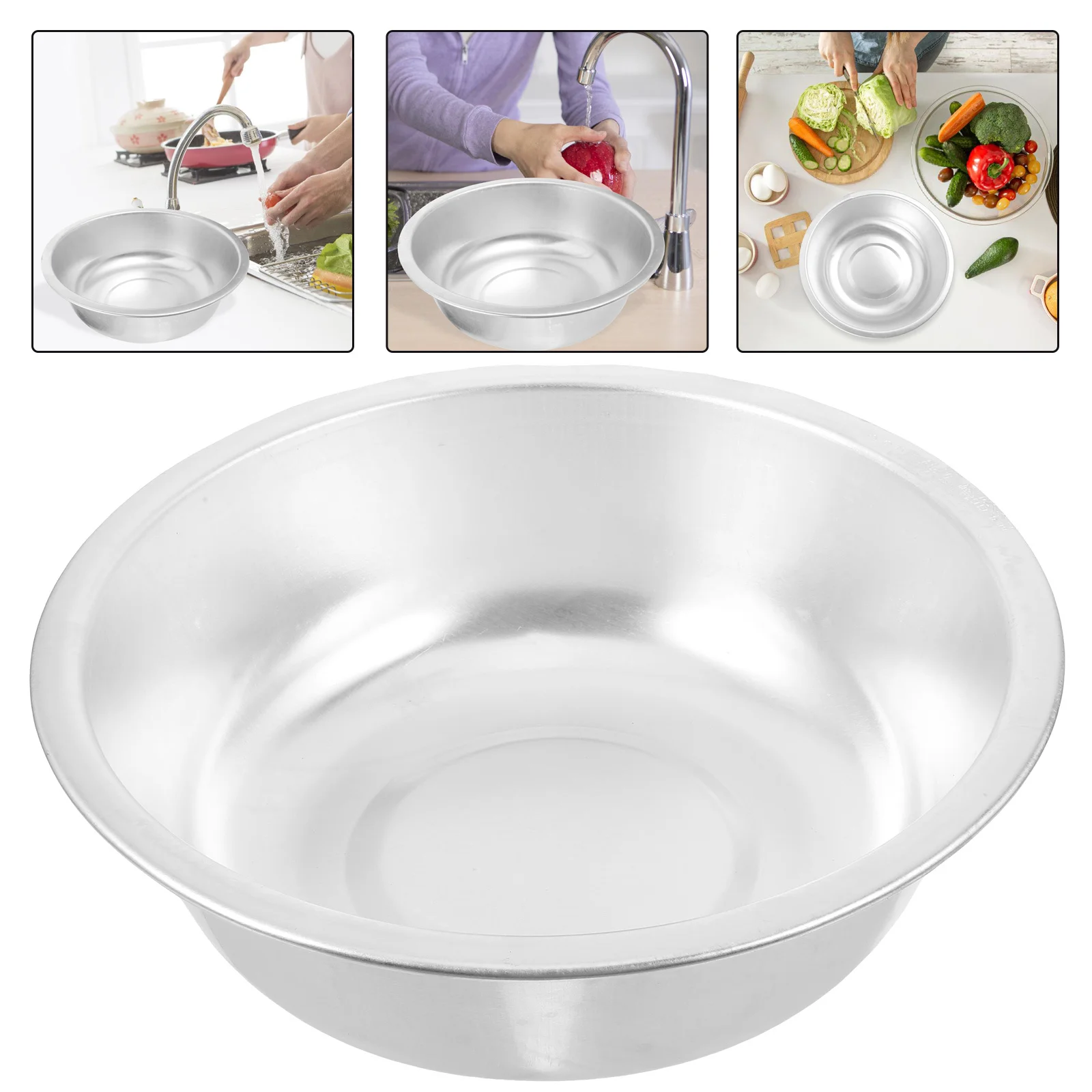 

Thick Aluminum Basin Round Large Kitchen Storage Container Vegetable Fruit Washing Bowl Multifunctional Metal Sifter Rice