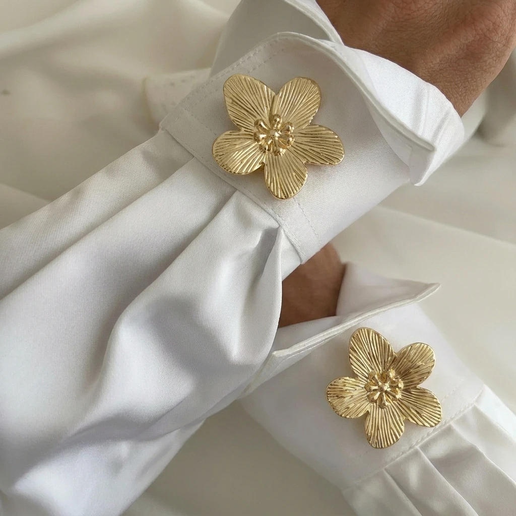 2 Stück Unregelmäßige Barock-Perlen-Blumenknöpfe für Damen und Herren, Metallische Geometrische Sicherheits-Hijab-Pins ohne Loch, Hemd- und Schal-Schnallen-Accessoires – Detail 3