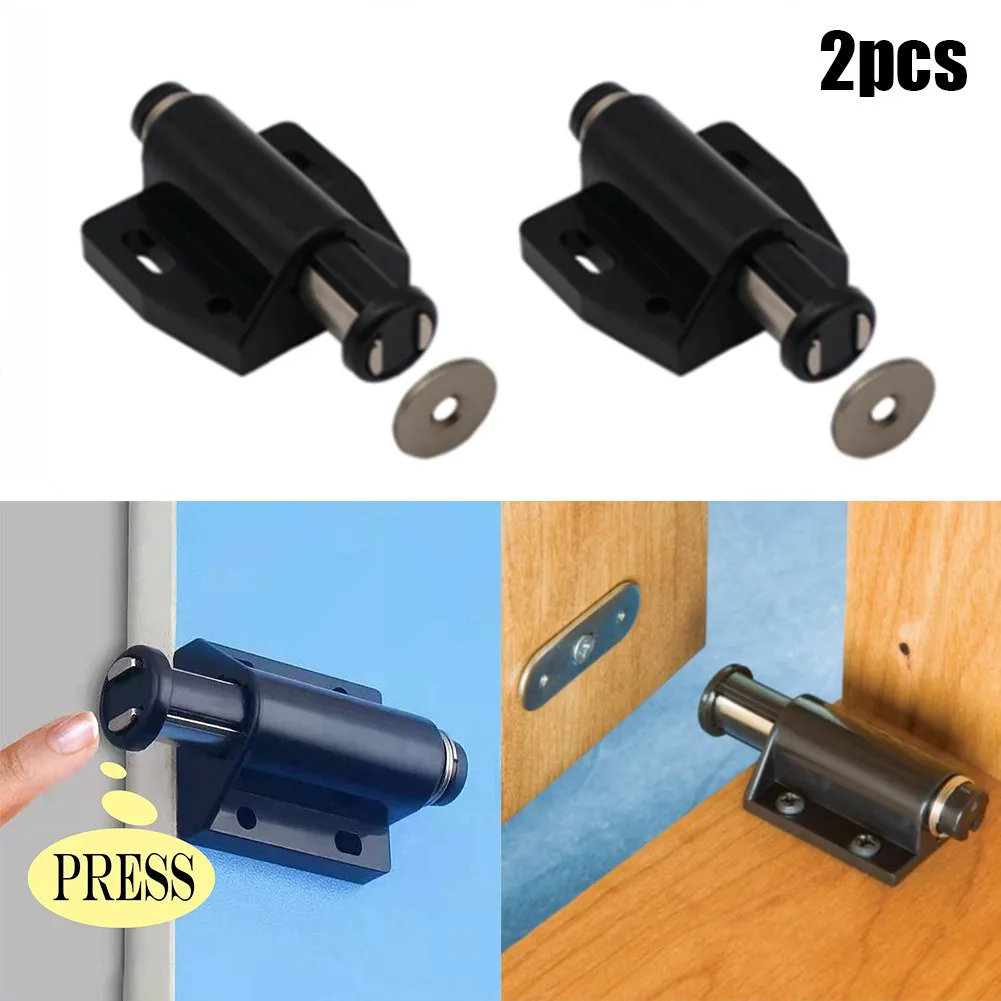 Magnetic Push To Open Touch Latch Parts Accessaries Black Cabinet Cupboard Doors Drawer Hardware Latch Catch 2x