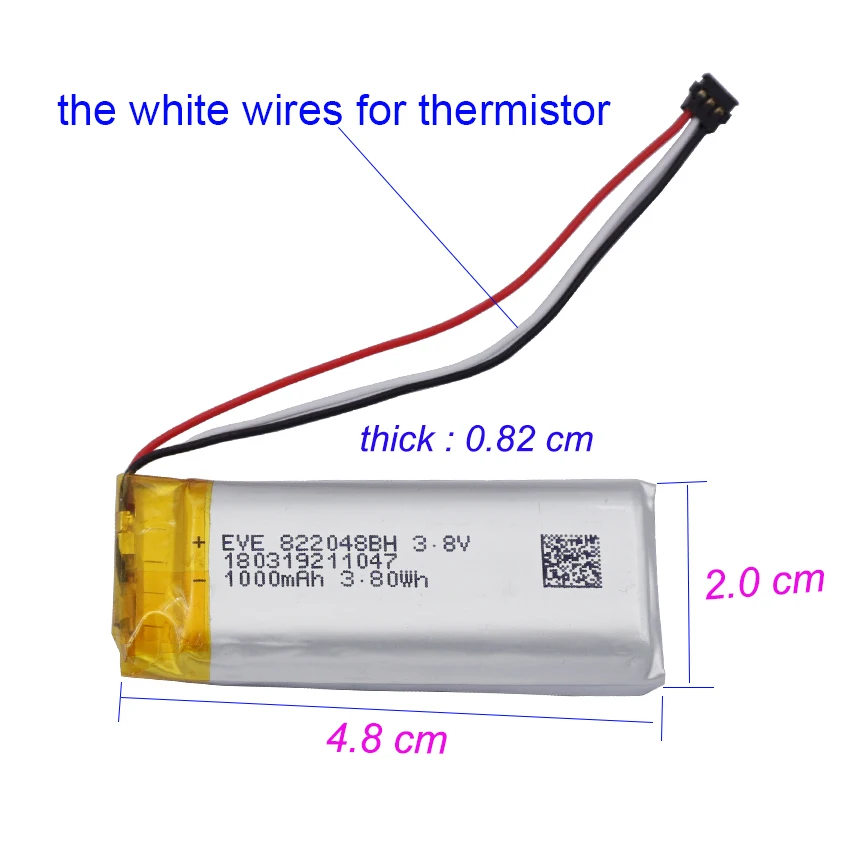 2pcs 3.8V 1000mAh 3.8Wh 822048 JST MX1.2 plug NTC Thermistor Replacement Lipo Rechargeable Battery For Valve Index Controller