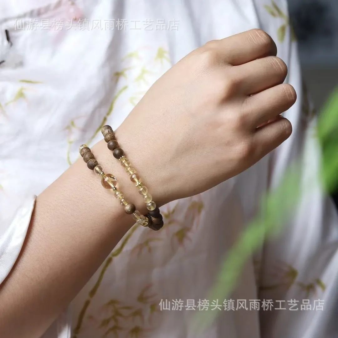 

New Chinese Style Natural Citrine Green Agarwood Double Layer Bracelet Delicate Fresh Design Bracelet Gifts