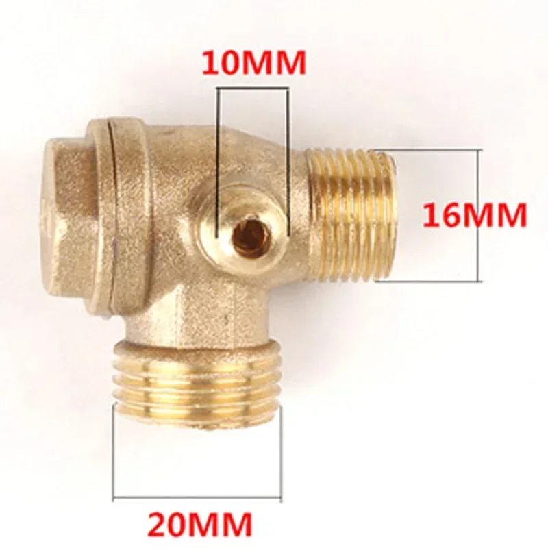10*16*20 3-Port Brass Threaded Check Valve Air Compressor Tube Connect Air Pressure Tank Compressor Piston Pump Connector Tool
