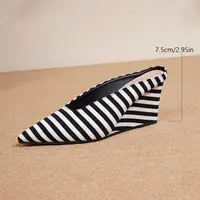 Fashion Heels for Ladies 2026 Summer New Pointed Toe Wedge Striped Women Mules Elegant Slingback Non-slip Casual Pumps Slippers - Image 5