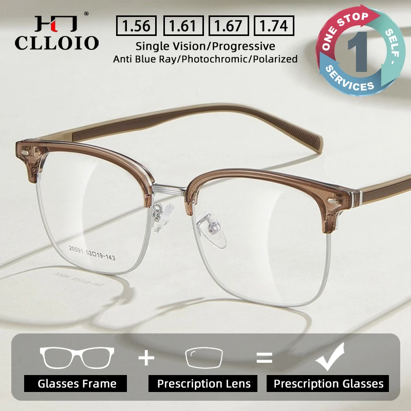 

CLLOIO Minimalist Versatile Alloy Prescription Glasses Anti Blue Light Eyebrow Frame Myopia Glasses Progressive Reading Eyewear