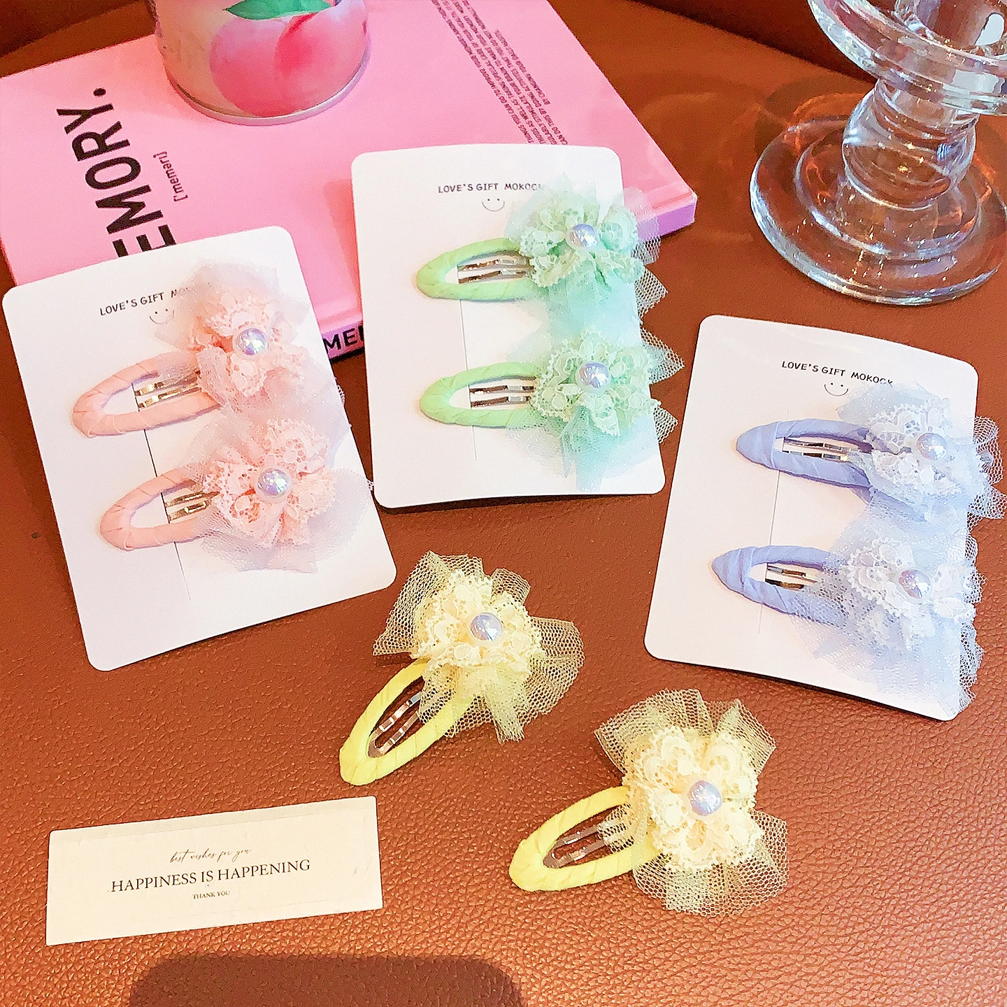 2 Stück/Set Modische Stoffumwickelte Wassertropfen-Haarspangen Spitzen-Tüll-Blumen-Perlen-Haarnadeln für Frauen Mädchen Kinder Haarklammern 2026 – Detail 6