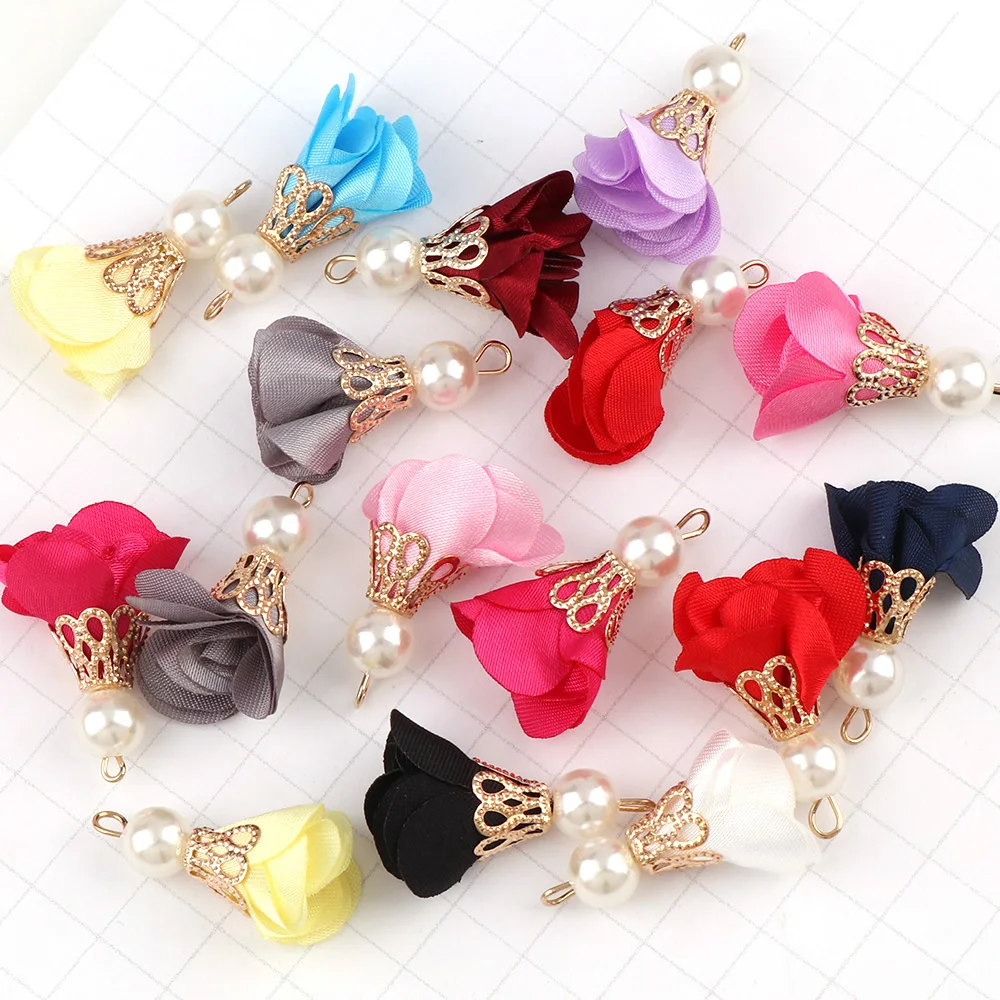 20pcs/lot Mixed Color Flower Tassel Pendants for Jewelry Making DIY Crafts Keychain Bracelet Earring Decoration Accessories