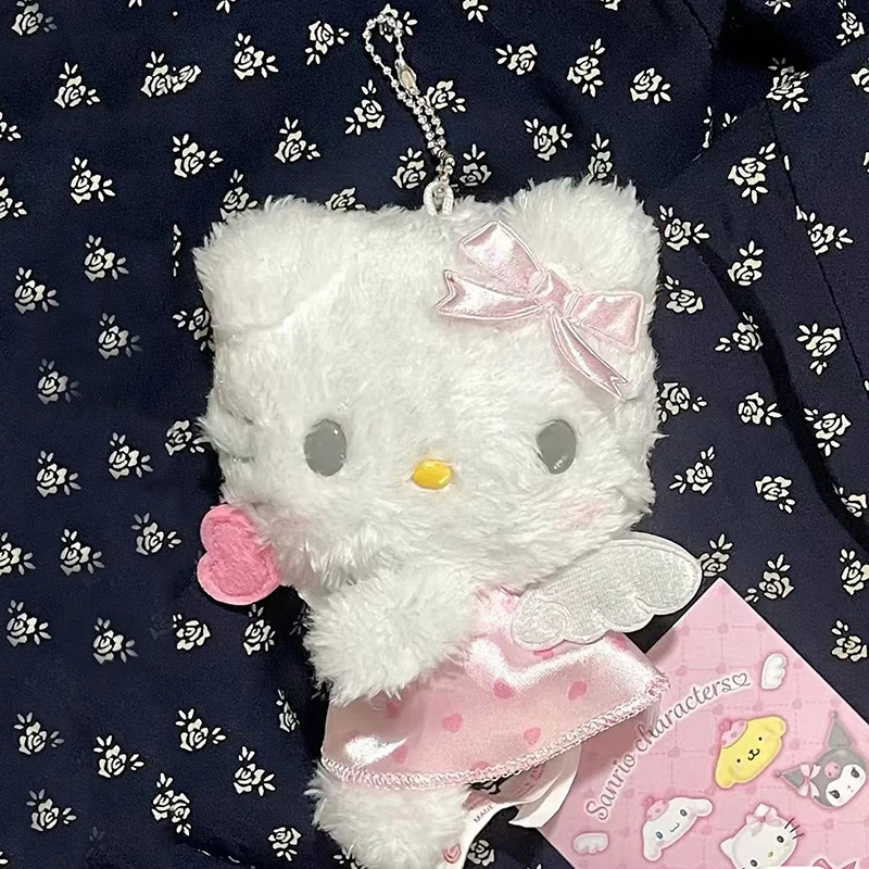 12cm Anime Sanrio Hello Kitty Plush Pendant Cute Kuromi Cinnamoroll Pompompurin Doll Keychain Backpack Charm Girls Gift