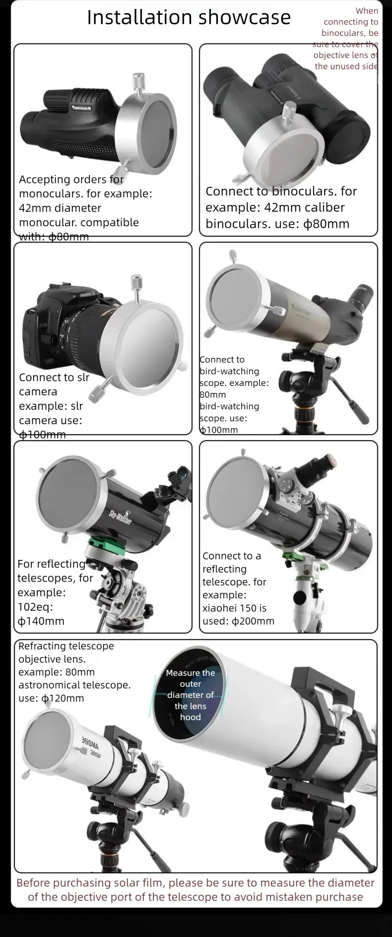 Angeleyes Sonnenfilter für Sonnenfinsternisse und Sonnenfleckenbeobachtung, kompatibel mit 80-250mm Teleskopen – Detail 4