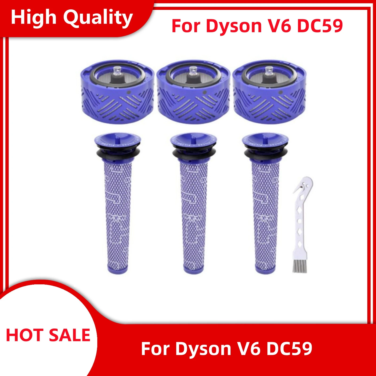 Pra & Pasca-Motor HEPA Filter Kit untuk Dyson V6 DC59 Suku Cadang Vacuum Cleaner Cocok Bagian DY-96674101 & DY-96566101