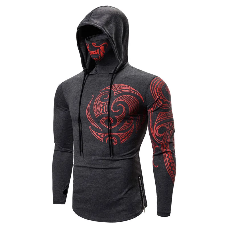 HKSH Spring Summer Elastic Hooded T-shirts Men's Tide Dark Ninja Sweatshirt Skull Mask Streetwear Fashion Print Chic Tops HK1826
