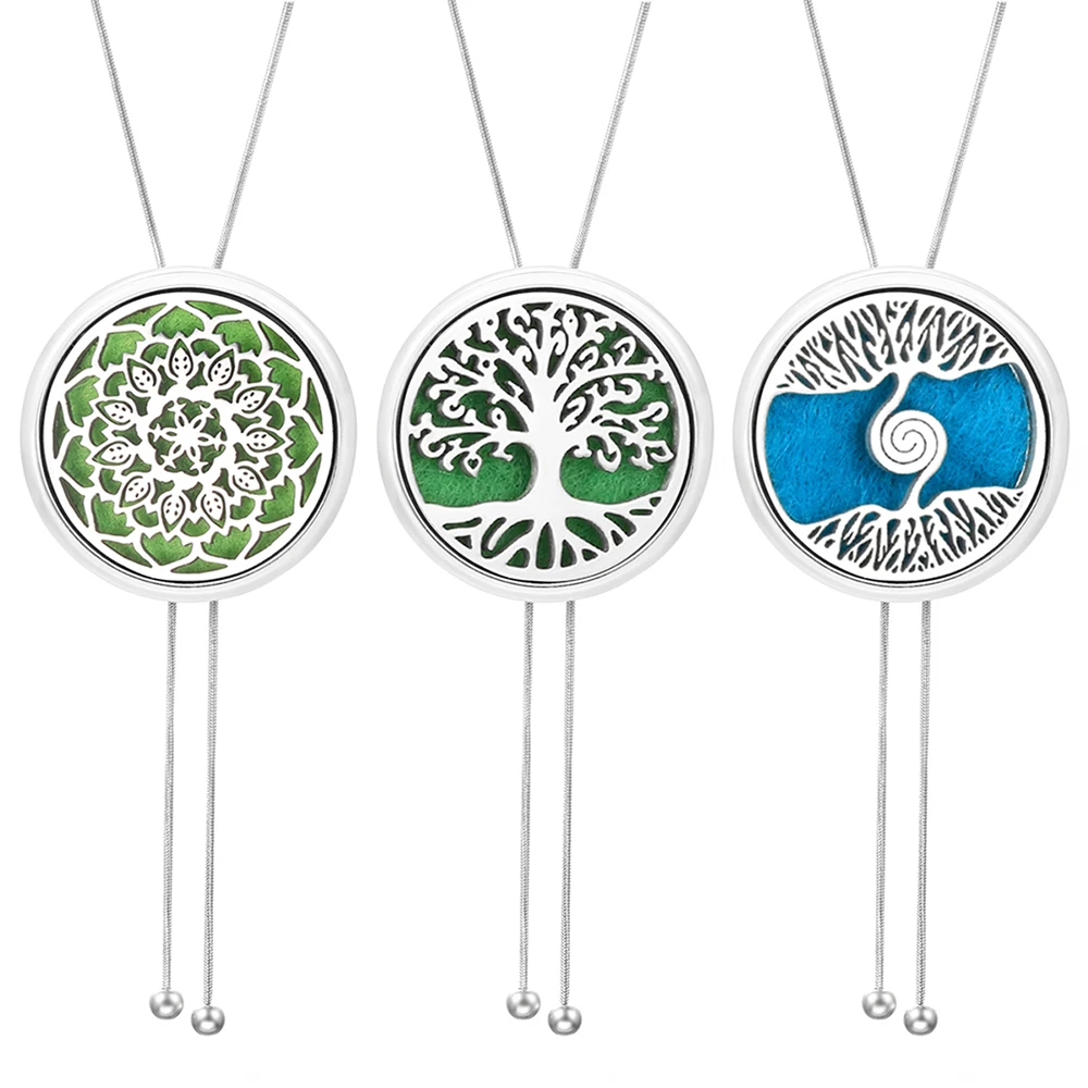 Tree of Life Aromatherapy Diffuser Perfume Locket Pendant Insert Gasket 28mm Adjustable Women Sweater Chain Tassel Necklace Gift