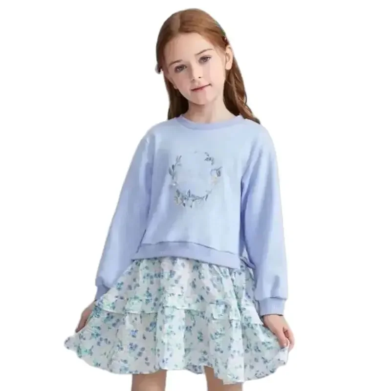 

Spring Autumn Children Girls Hoodie Dresses Patchwork Baby Long Sleeved Dresses Kids Princess Vestido 5to14year