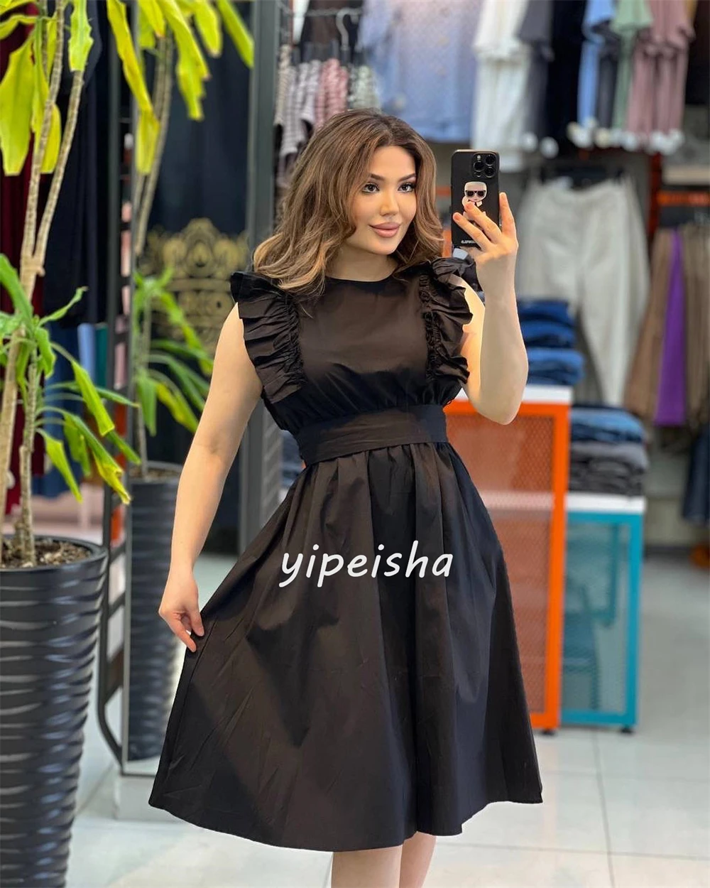 Customized Jersey Ruched Evening A-line High Collar Bespoke Occasion Gown Midi Dresses