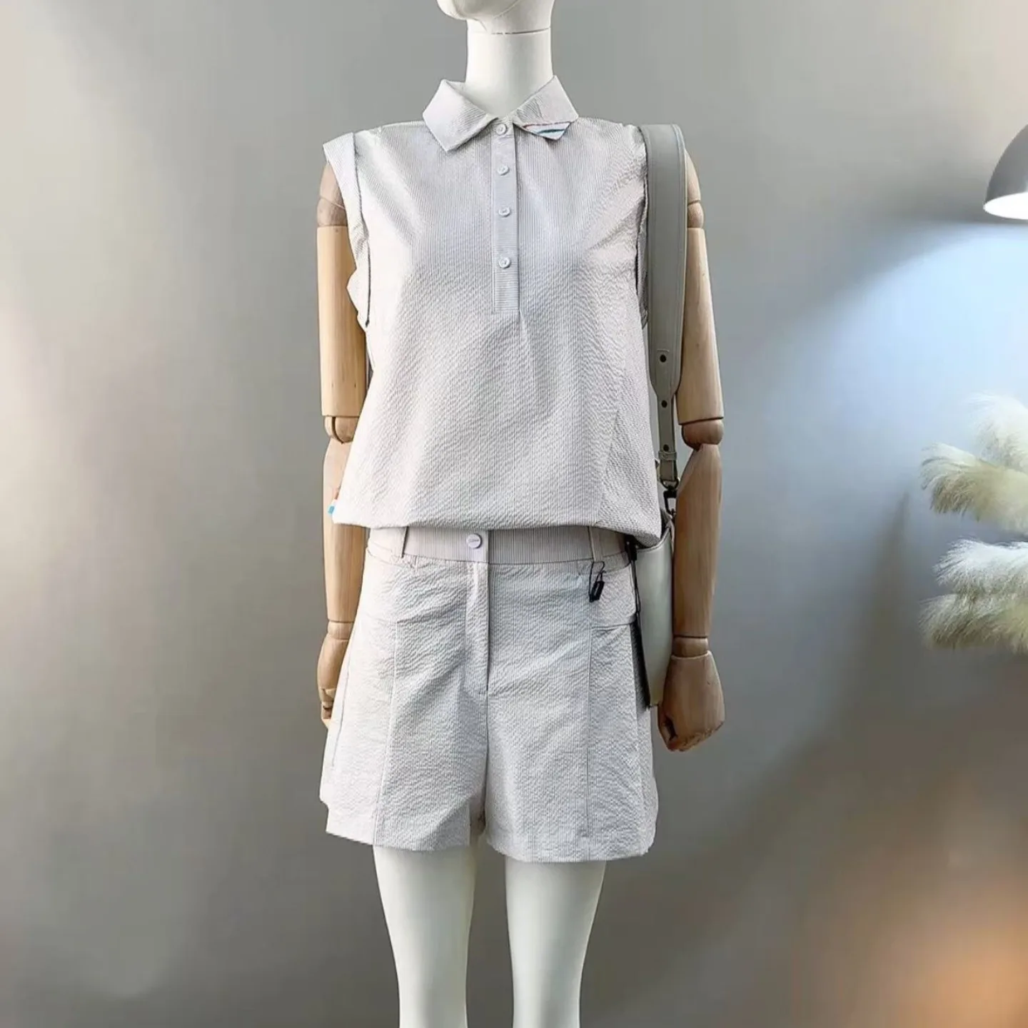 Women's 2-Piece Golf Set 2026 New Korean Style Stripe Print Sporty Casual Versatile Youthful Quick-Dry Stretch Polyester