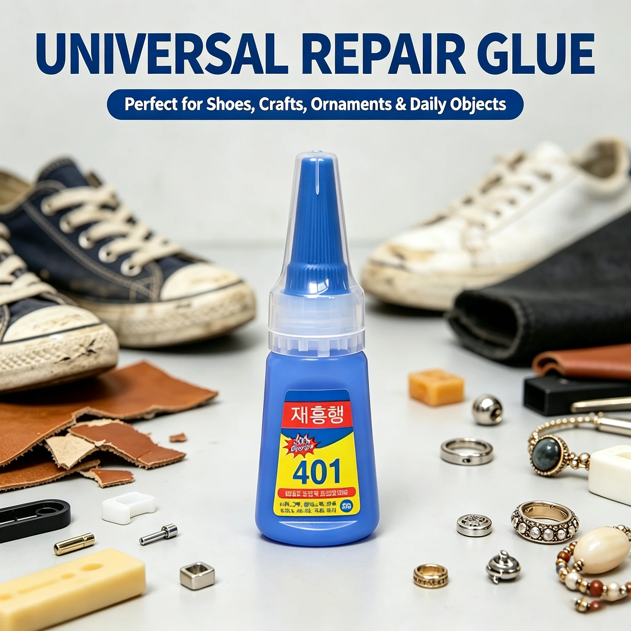 401 Super Glue Instant Strong Adhesive, Quick Drying Heavy Duty Industrial Bond Glue, Multi-Purpose Fast Curing Adhesive for Plastic Metal Wood Rubber Ceramic Leather, Precision Tip No-Drip Permanent Bond Glue for Home Repair DIY Craft Office 20g