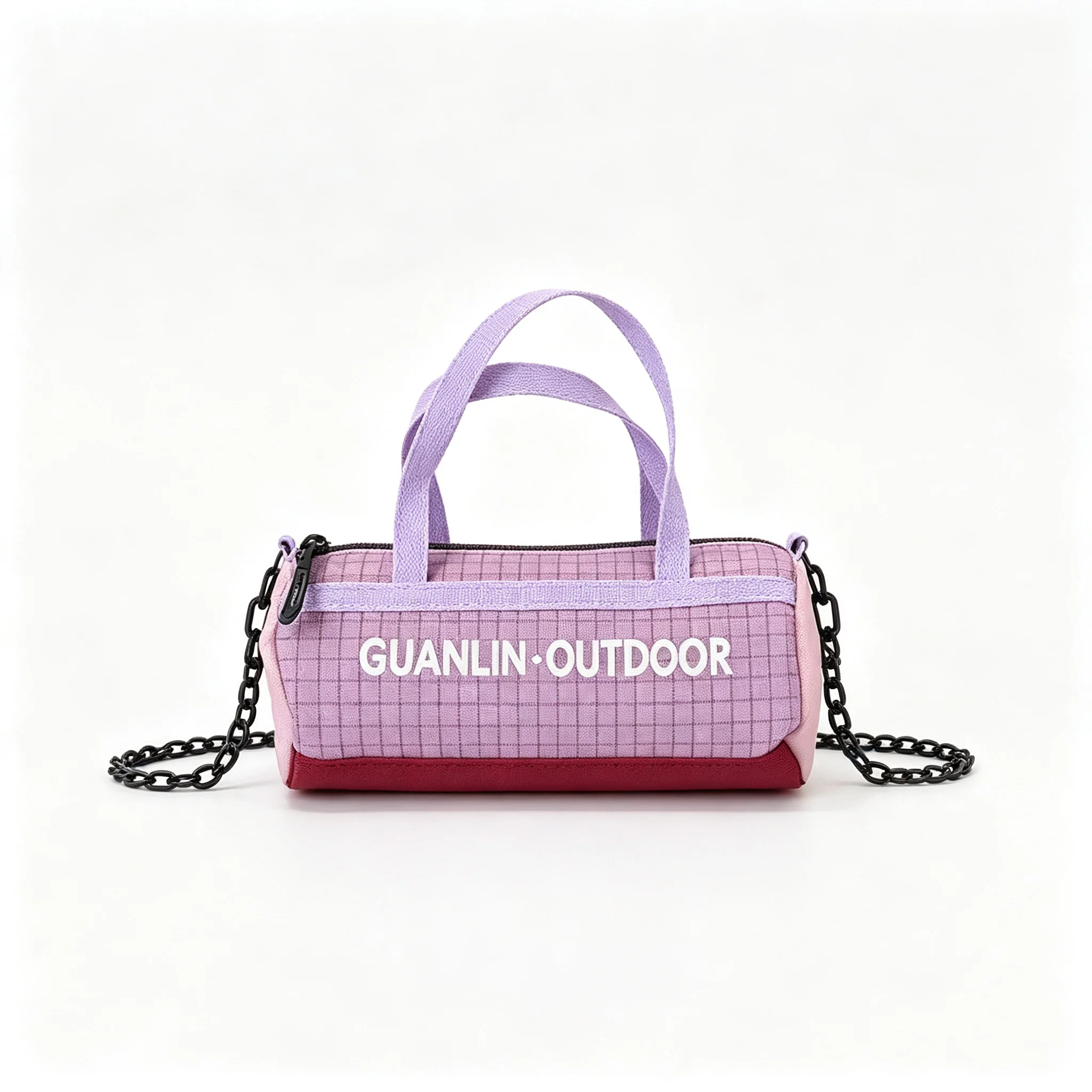 Red Pink Green Purple Plaid Mini Dopamine Colors Block Checkered Cylinder Crossbody Bag Sports Small Phone Purse Chain Strap
