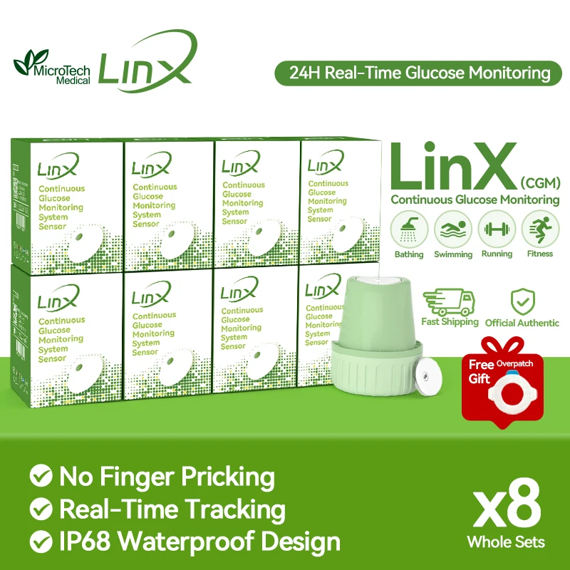 8 Conjuntos do Sistema de Monitoramento de Glicose no Sangue MicroTech LinX CGM, Kit de Gestão de Diabetes Sem Perfuração de Dedos