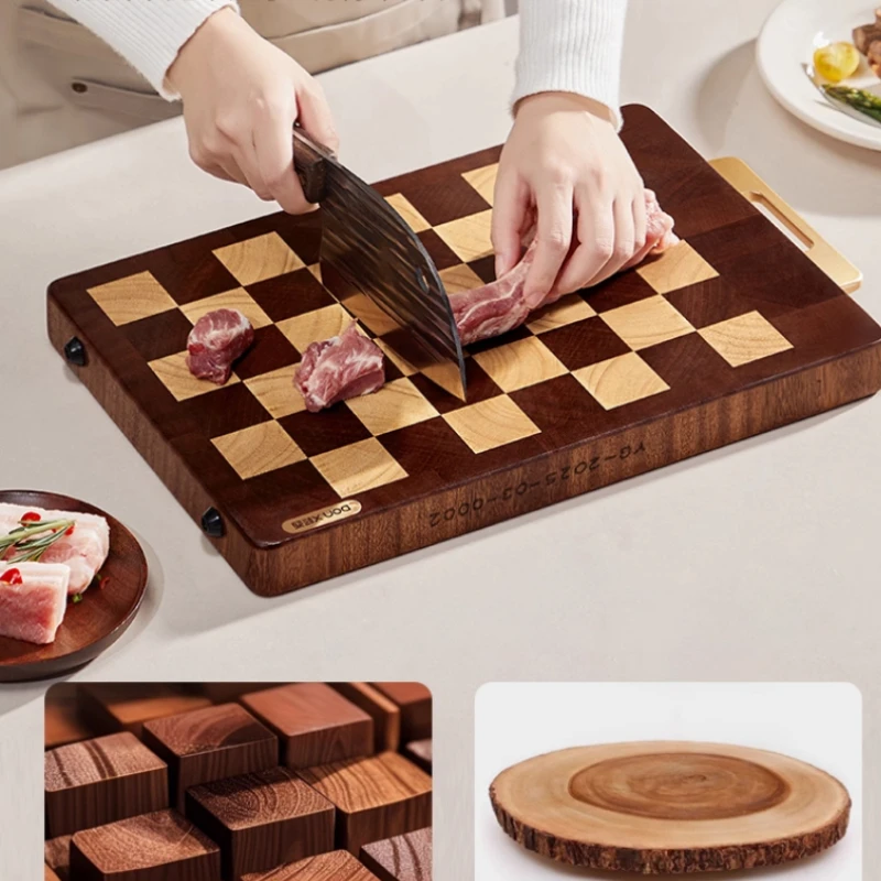 

Checkered Pattern Cutting Board Natural Ebony Wood Antibacterial Chopping Block Thick Kitchen Board for Meat and Vegetables