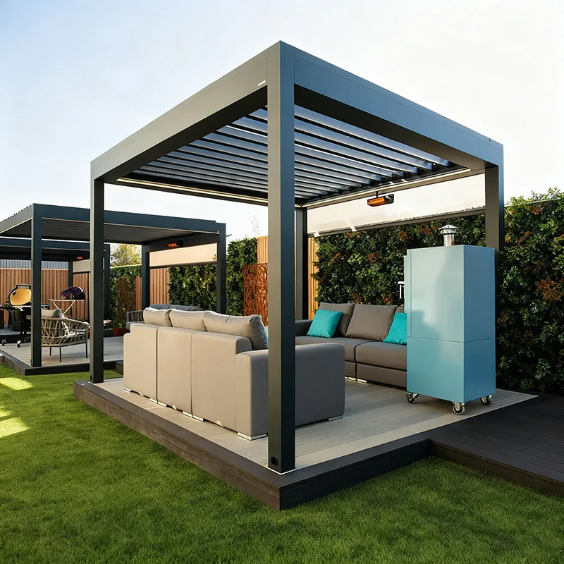 European Style Motorized Bioclimatic Powder Coated Aluminium Balcony Shading Pergola for High-end Commercial Use