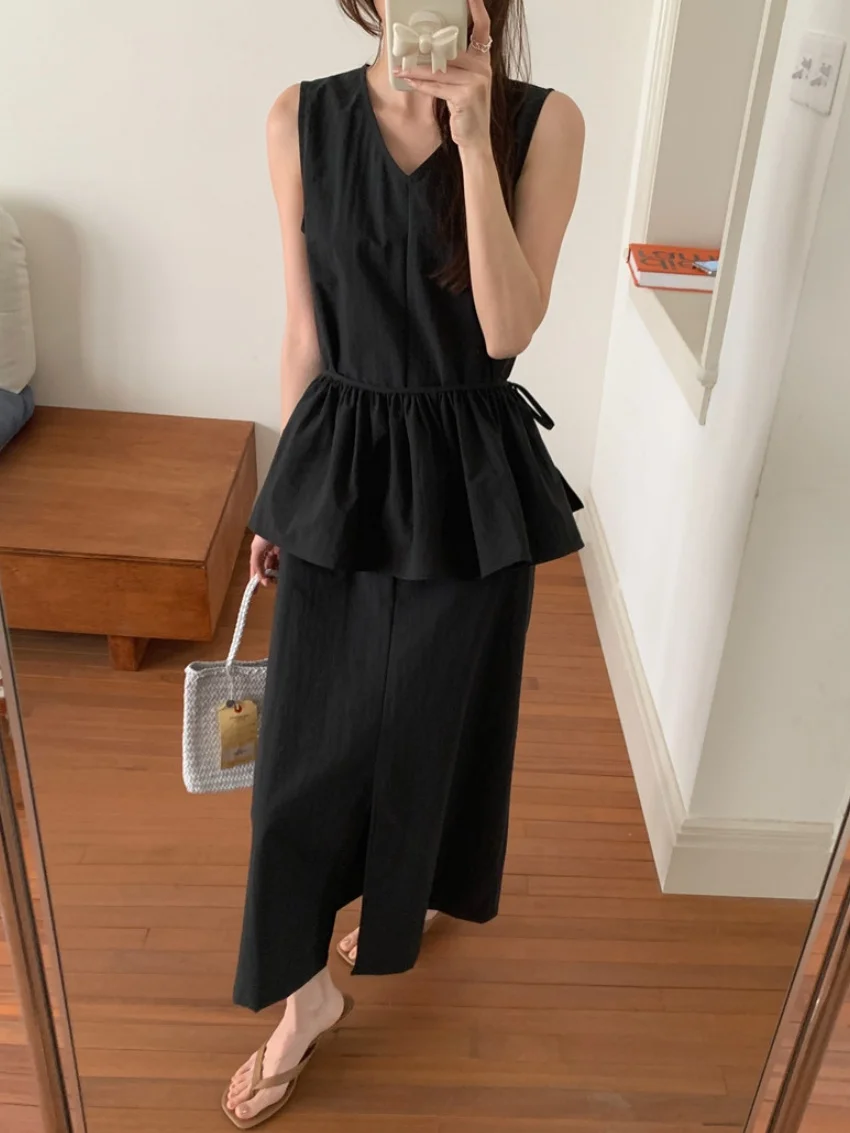 

Alien Kitty Chic Elegant Long Dress Women Office Lady Daily 2025 Summer V-Neck Wedding Slim Work Wear Party Split Vest Vestidos