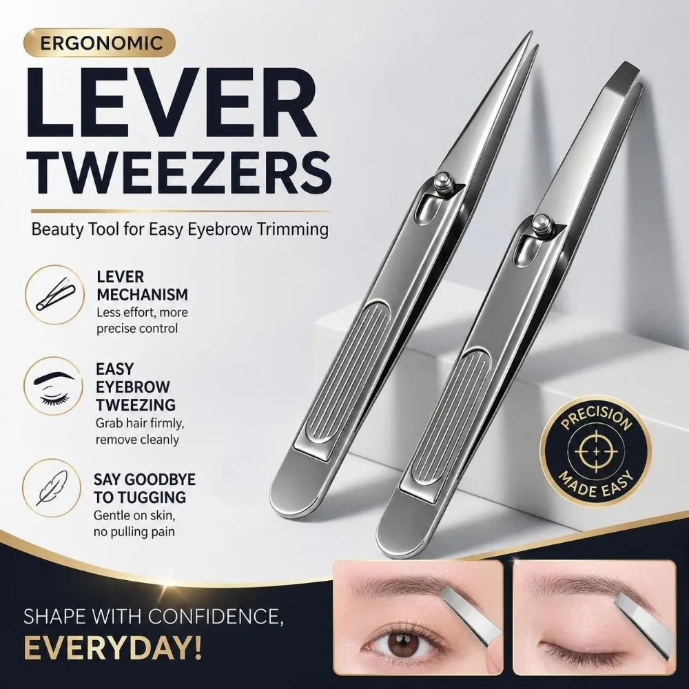 1/2Pcs Stainless Steel Lever-Action Eyebrow Tweezers Labor-Saving Effort V/Wide Mouth Eyebrow Plucker Anti-Skid Handle Durable