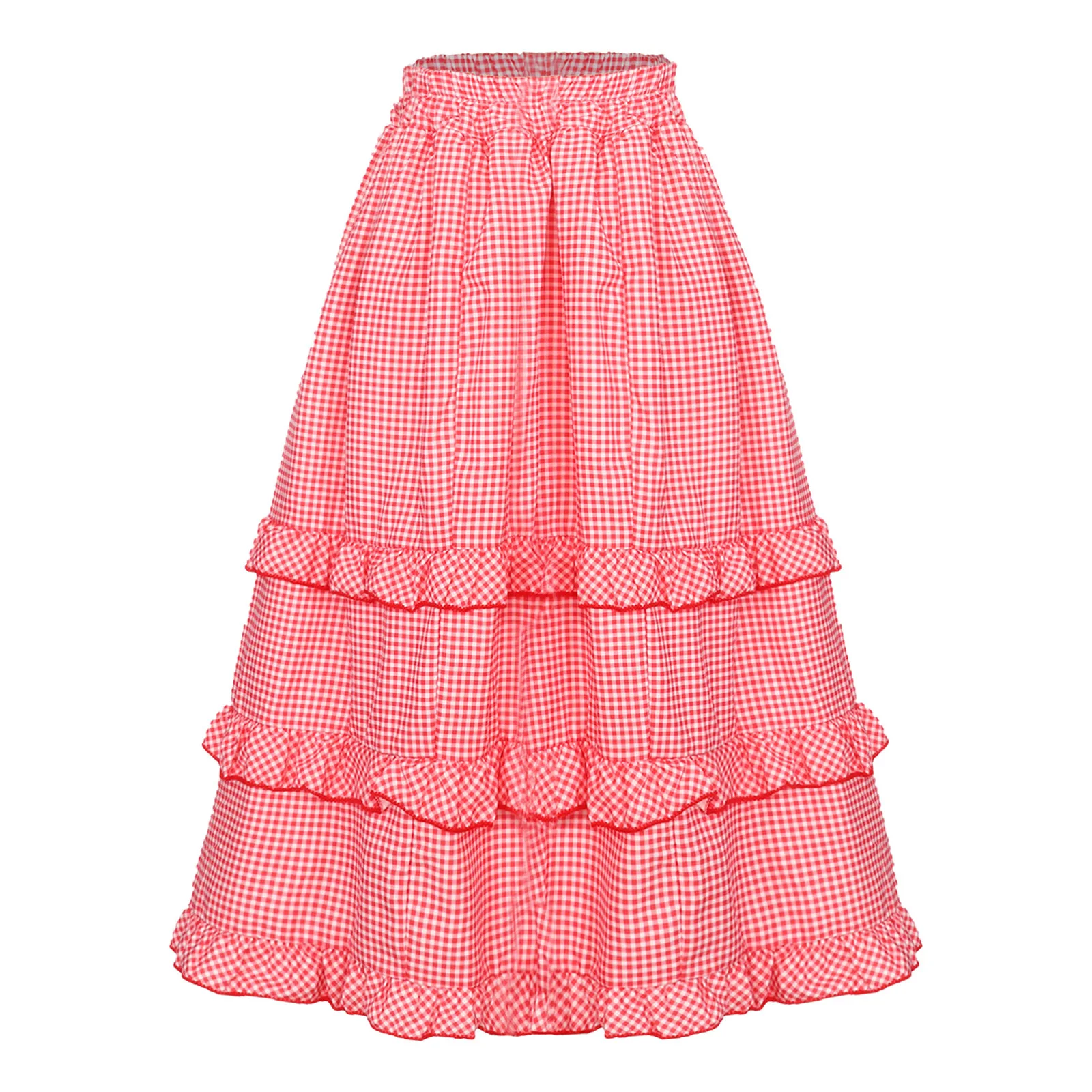 

Kids Girls Plaid Midi Skirt Casual Cute High Waist Elastic Waistband Tiered Ruffle Skirts for Holiday Beach Birthday Party Dress