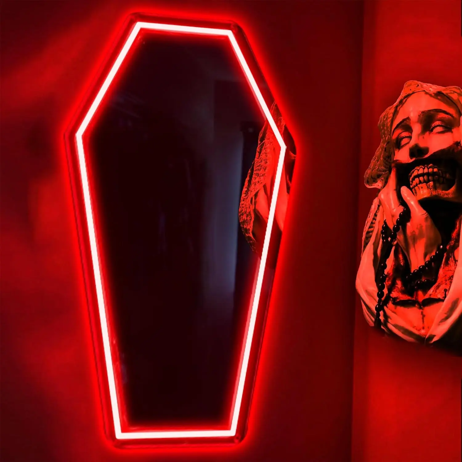 

Coffin Mirror Neon Sign USB Powered LED Neon Lights for Bar Party Gaming Room Gothic Bedroom Aesthetic Decoration Birthday Gift