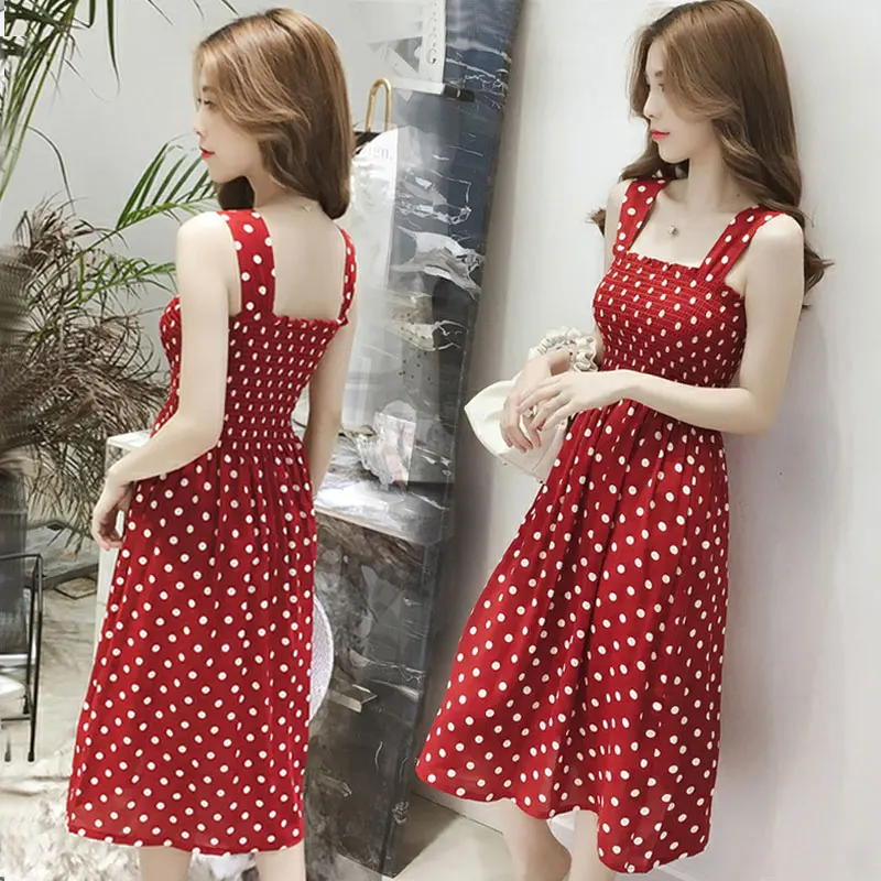 Summer 2023 Korean Sle Polka Dot ter Ne Midi Dr Women's Fre Sle Student Bubble Svel Skirt A-Line H-ape