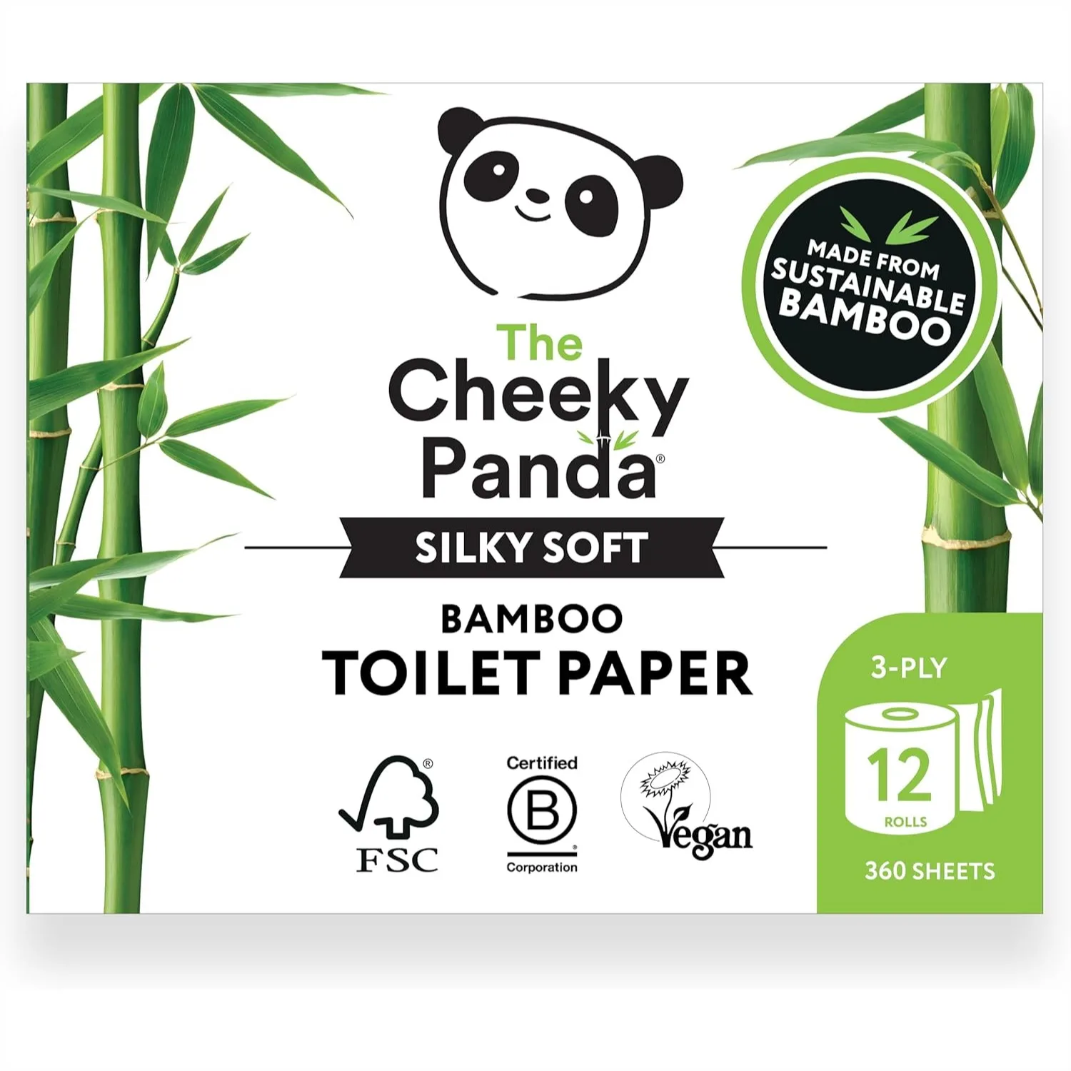 

Bamboo Toilet Paper Bulk 12 Family Sized Rolls 360 Sheets Each 4320 Total 3 Ply Biodegradable Strong