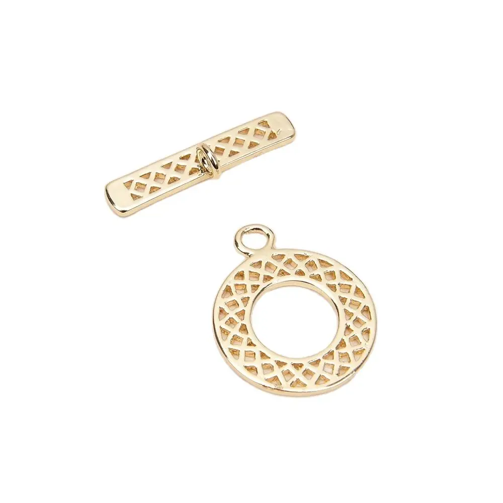 

APDGG 10 Pcs Hollow out Circle Yellow Gold Plated Copper Clasps OT Clasp Pearl Bracelet Necklace Making DIY Craft Accessories