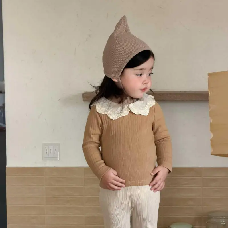 2026 spring new baby long sleeve T shirts Solid Girls Cute Lace Lapel Bottoming Shirts Infant Cotton Tops Toddler Clothes