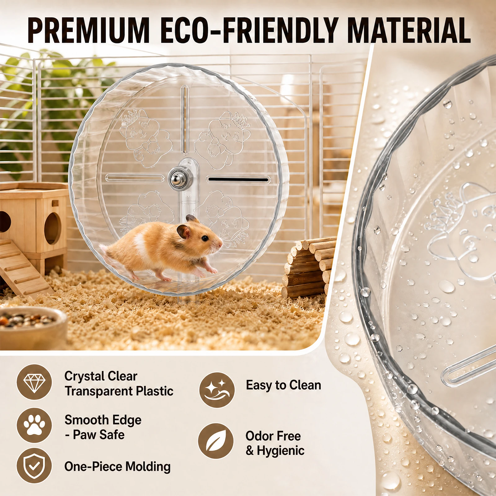 Silent Hamster Running Wheel Transparent Running Exercise Widened Adjustable Height with 6 Chew Toy Pet Exercise Wheel​