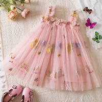 Baby Girls Dresses Little Flower Embroidery Mesh Dress for Girls Summer Dress Girl Princess Birthday Party Clothes for 1-5 Years