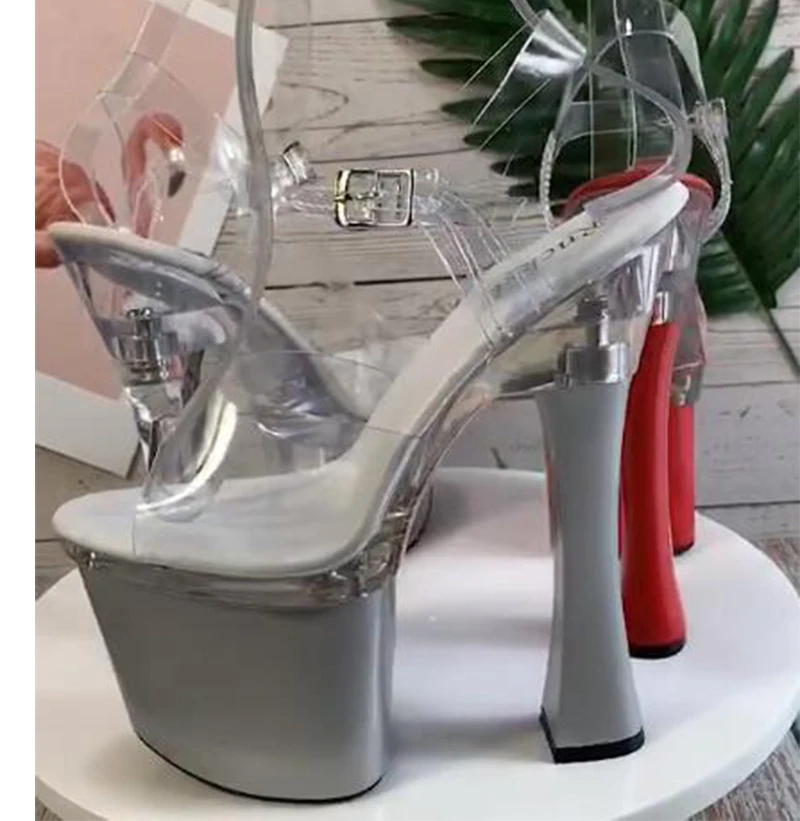 LAIJIANJINXIA New 18CM/7inches PVC Upper Fashion Sexy Exotic High Heel Platform Party Women Sandals Pole Dance Shoes F029