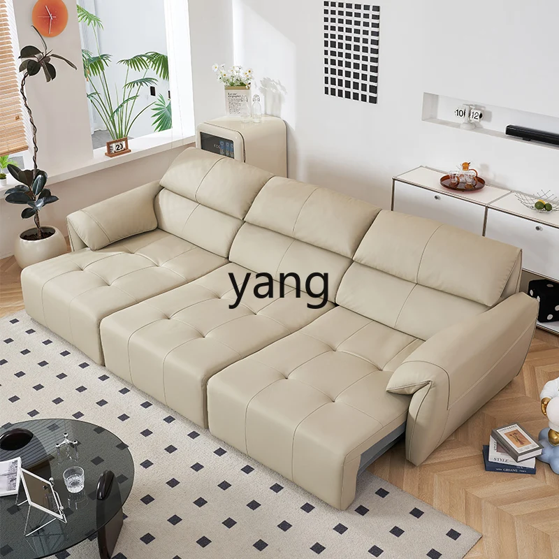 

lmm Electric Italian Minimalist Sofa Extendable Cowhide Intelligent Function Leather Sofa Bed