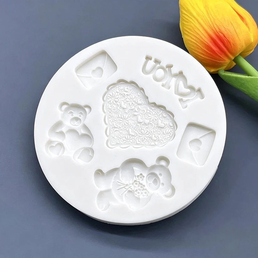 LIEBE Herz Bär Umarmungen Valentinstag Silikon Kuchen Backform Sugarcraft Schokolade Cupcake Fondant Kuchen Dekorieren Werkzeuge – Detail 5