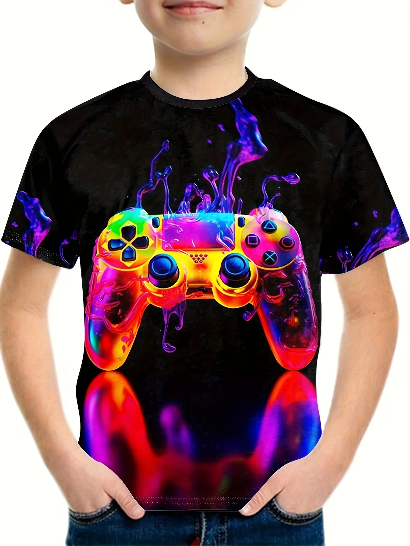 

2024 Kids Clothes Boys Casual Colorful Gaming Controller 3D Print T-Shirt Round Neck Fashion T-Shirts for Boys Summer Clothes ﻿