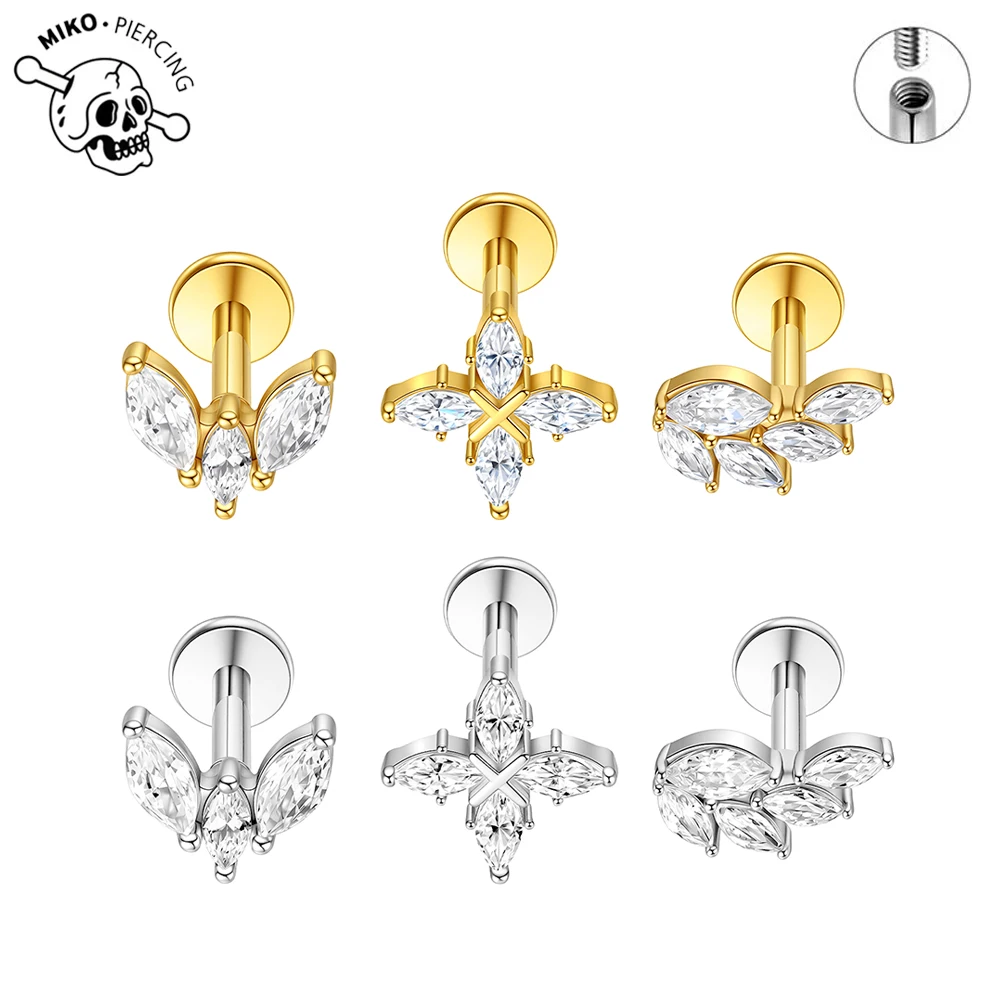 1 Stück G23 Titan-Stahl Zirkon 16G Nickelfrei & Bleifrei Hypoallergener Ohrring Ohrstecker Tragus Knorpel Piercing Schmuck