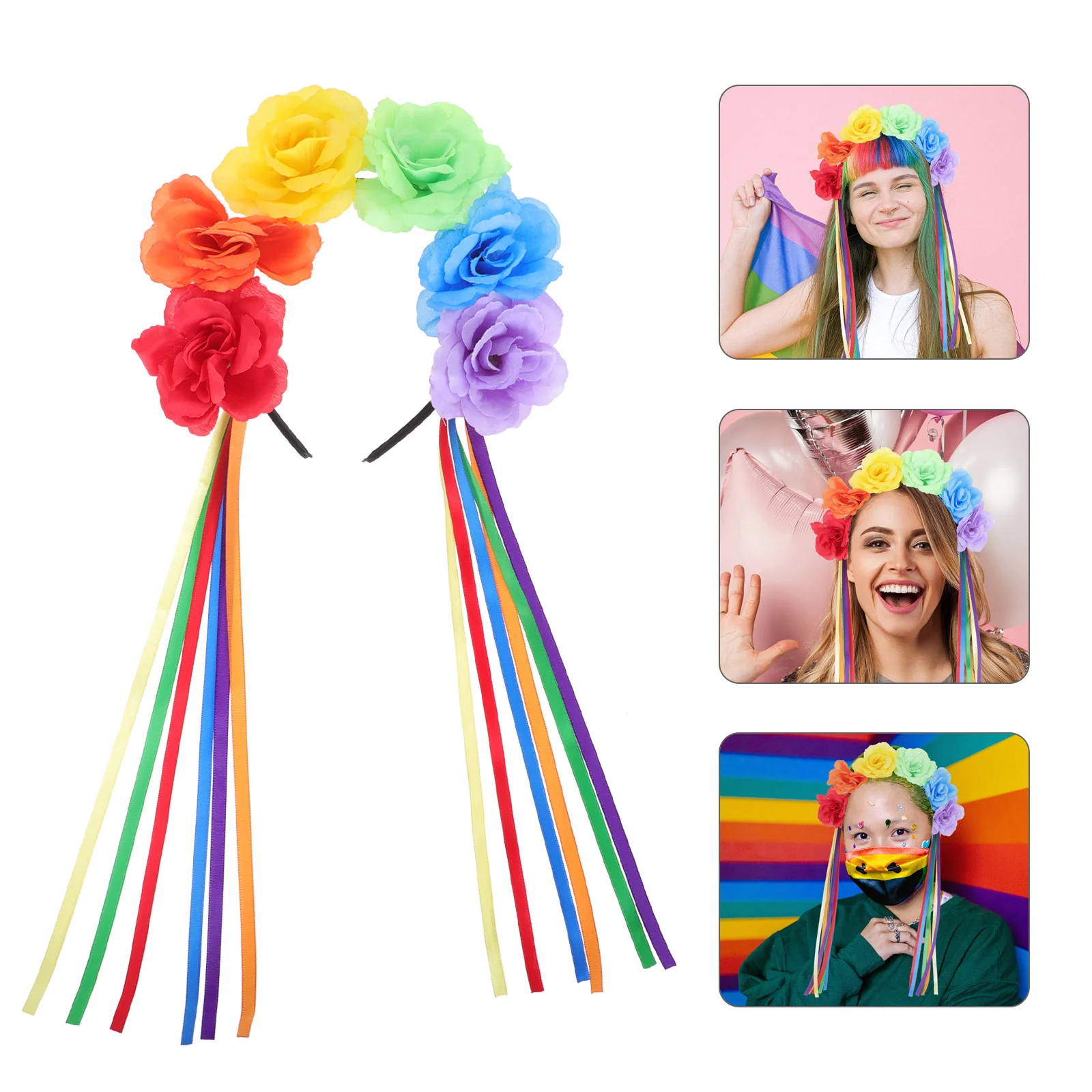 

Rainbow Headband Gay Flower Festival Hair Hoop Decorate Decorative Headdress Girl