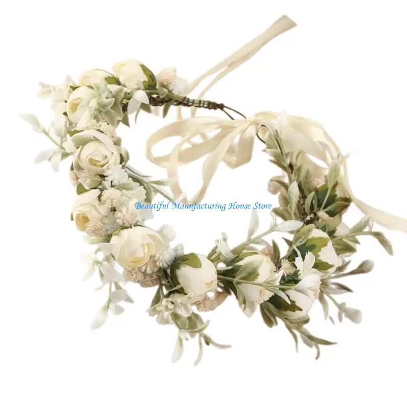 

E56A Bride Flower Hairband Rose Wreath Headbands Carnivals Party Headpiece Hair Ornaments Beach Wedding Ceremony Hairhoop